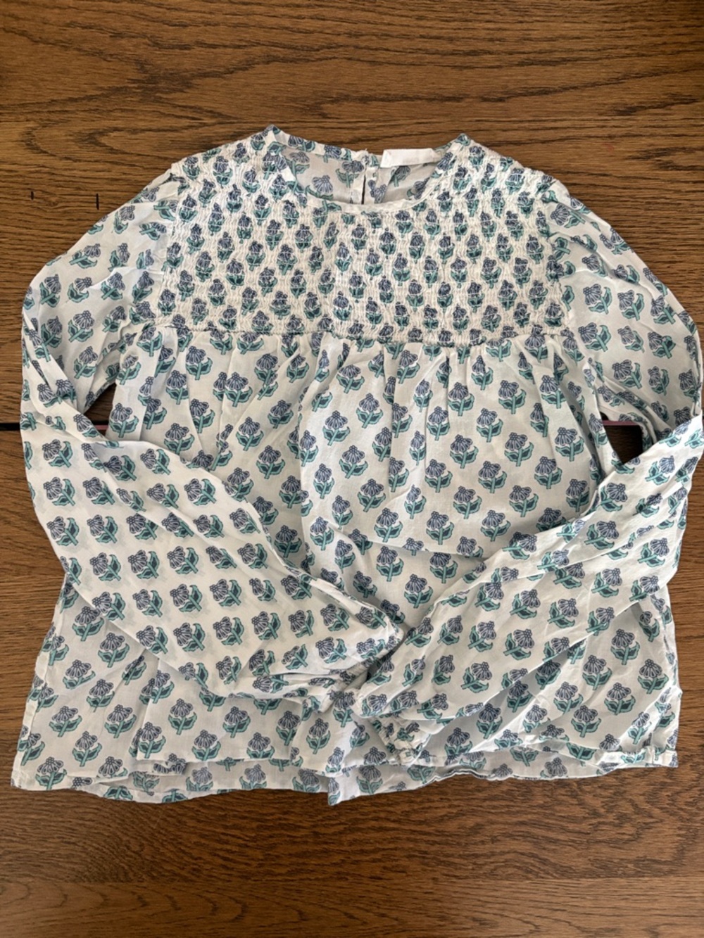 Mango size 9 Kids Blockprint Floral Smocked Blouse Top